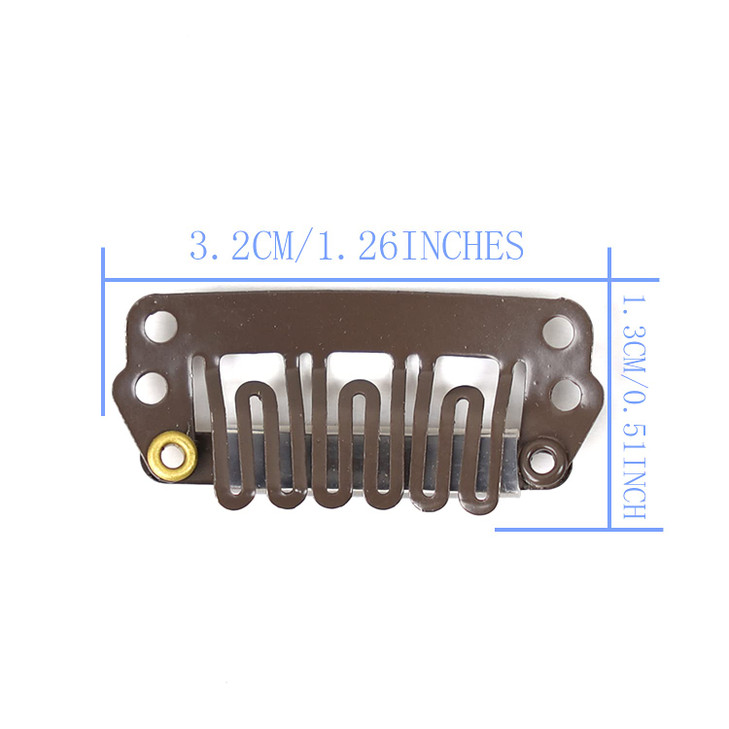 Snap Clips for Hair Extensions Weaves 50pcs U-shape Metallic Wig Clips With Silicon Rubber Medium Size Brown