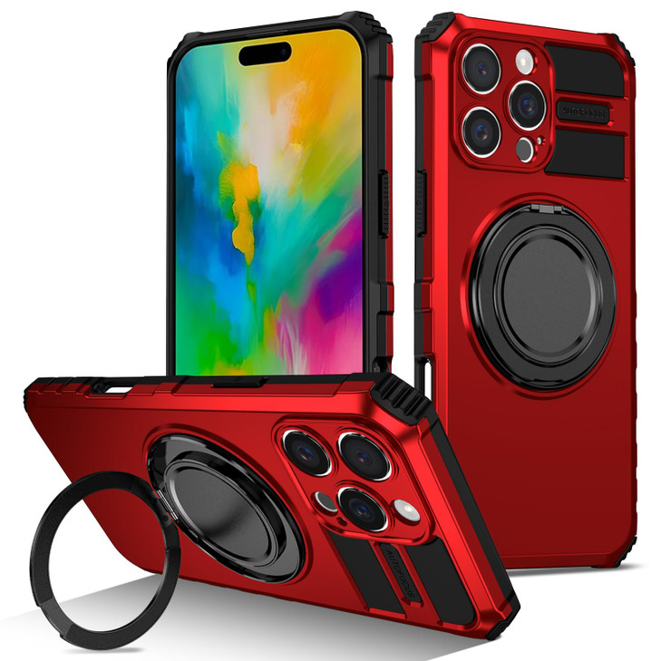 Kainevy Phone Case for iPhone 16 Pro Max Compatible with Magsafe with Metal Magnetic Ring Stand SiliconePC Cover Heavy D