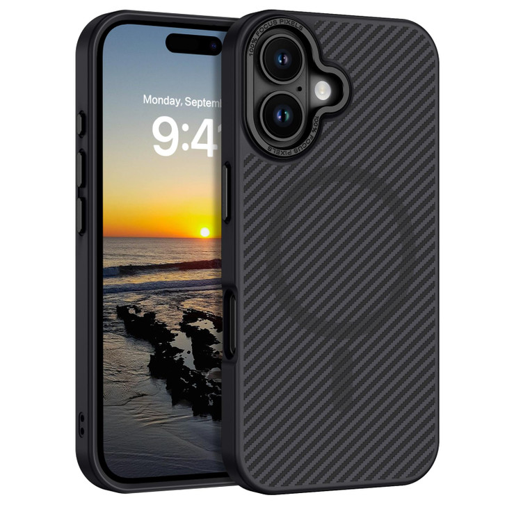 GUAGUA for iPhone 16 Case with Carbon Fiber Texture Design Compatible with Magsafe Matte Back AntiScratch Slim Shockproo