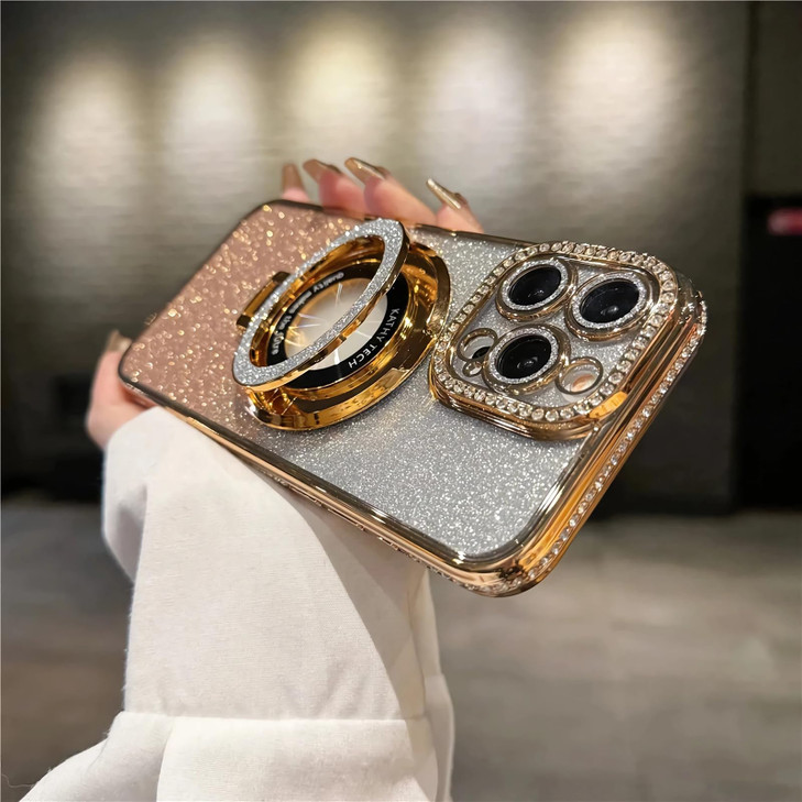 LXK Magnetic Stand for iPhone 16 Pro Max Case Compatible with MagsafeBuiltin Camera Lens Protector Glitter Bling Card So