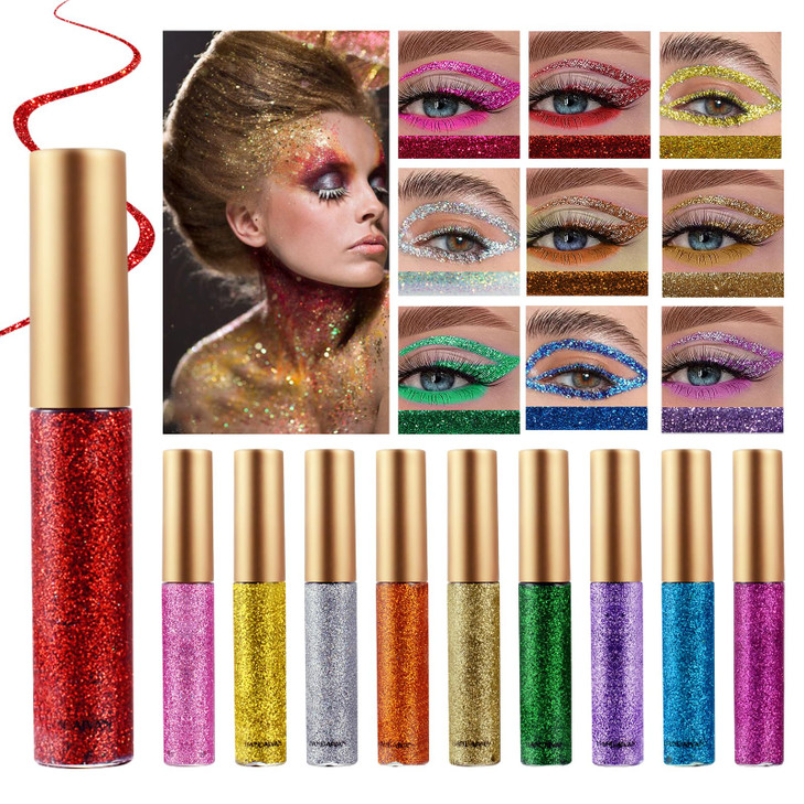 Colorful Liquid Eyeliner Set, 10 Colors Metallic Shimmer Glitter Eyeshadow, Long Lasting Waterproof Sparkling Eyeliner Eye Shadow