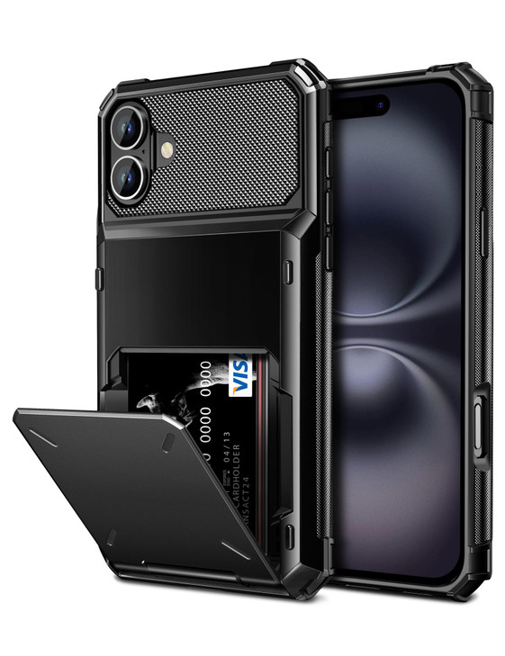 Vofolen Compatible with iPhone 16 Case with Card Holder Dual Layer Heavy Duty Shockproof Hidden Flip 4Card Slot Wallet P