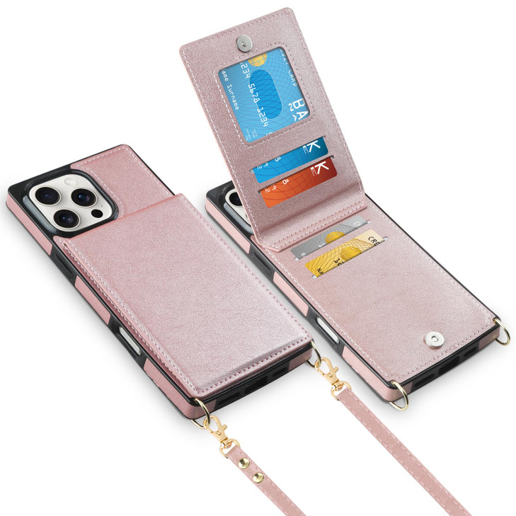 Vofolen for iPhone 16 Pro Case with Card Holder Crossbody Lanyard Strap Leather Wallet Case with Magnetic Clasp Kickstan