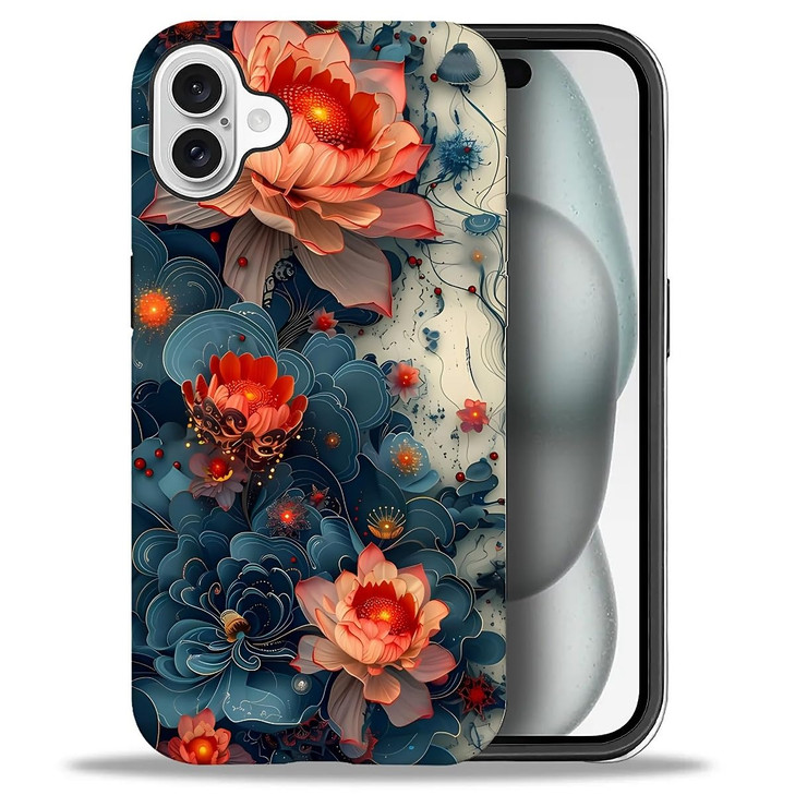 DAIZAG Compatible with iPhone 16 CaseGorgeous Lotus Flowers 2 in 1 Heavy Duty Shockproof Rugged Hard PCSoft Silicone Pro