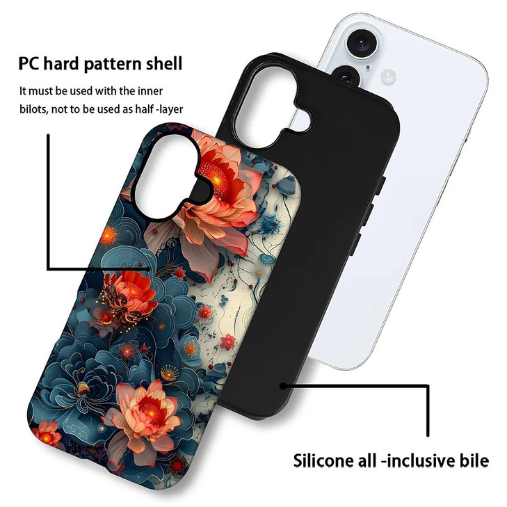 DAIZAG Compatible with iPhone 16 CaseGorgeous Lotus Flowers 2 in 1 Heavy Duty Shockproof Rugged Hard PCSoft Silicone Pro