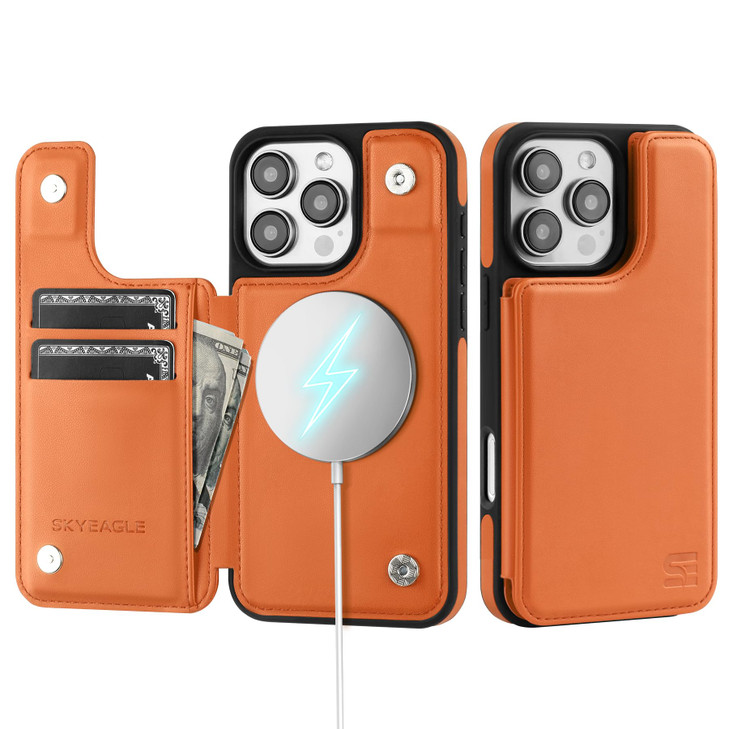 SkyEagle Compatible with Magsafe for iPhone 16 Pro Wallet Case with Card HolderWomen Men Phone Case PU Leather Kickstand