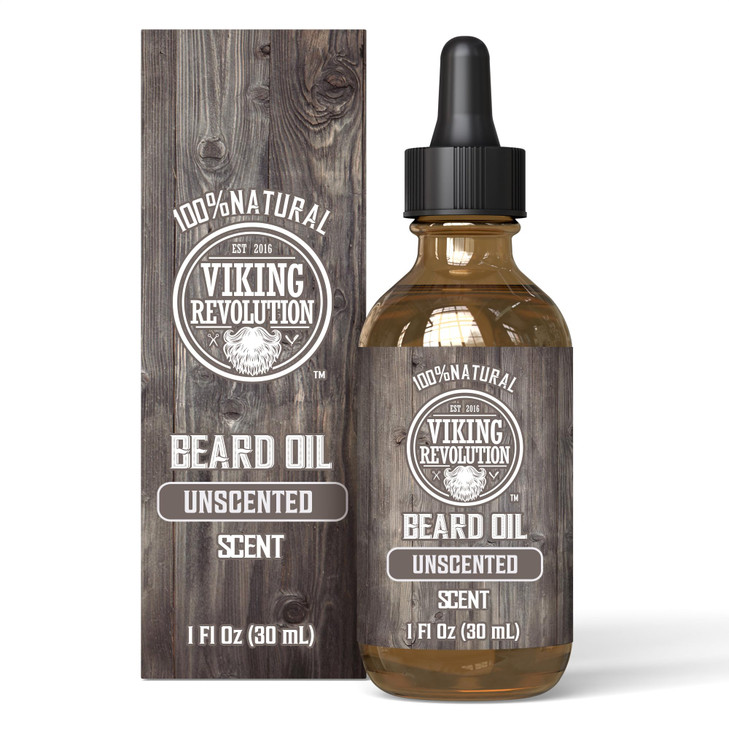 Viking Revolution Unscented Beard Oil for Men - Natural Mens Beard Oil with Argan Oil and Jojoba Oil - Beard Softener, Strengthens and Moisturizes -