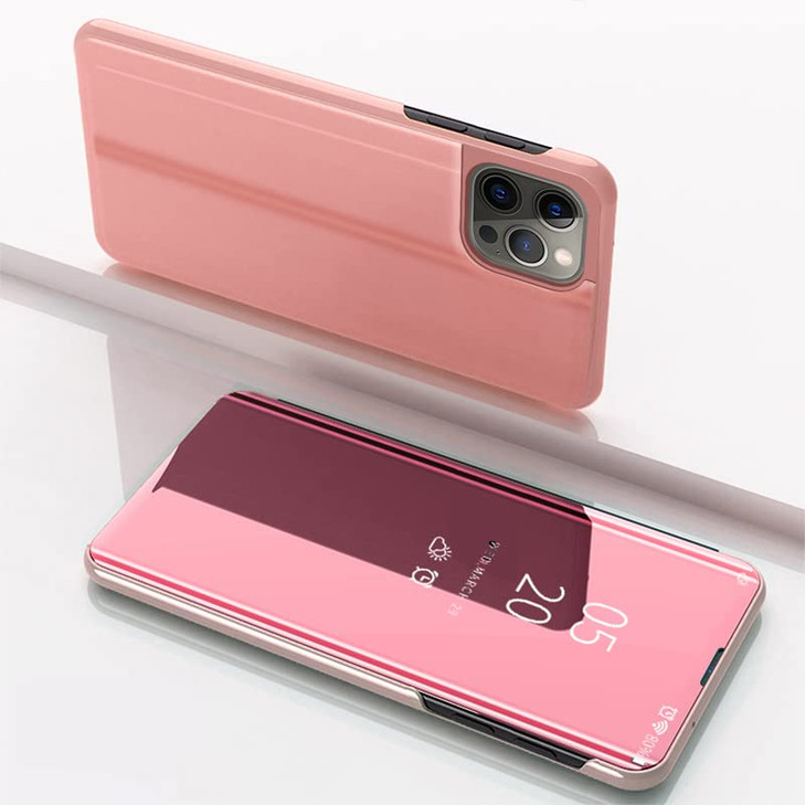 LEMAXELERS Case for iPhone 16 Pro Max Slim Mirror Design Clear View Flip Bookstyle Ultra Slim Protective Case with Kicks