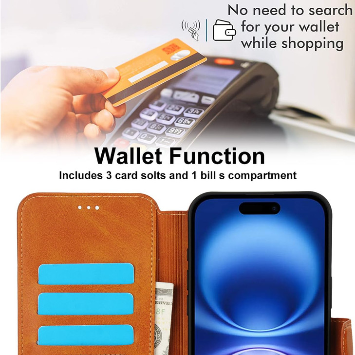QLTYPRI Case for iPhone 16 Plus Premium PU Leather Simple Wallet Case Card Slots Kickstand Magnetic Closure Shockproof F