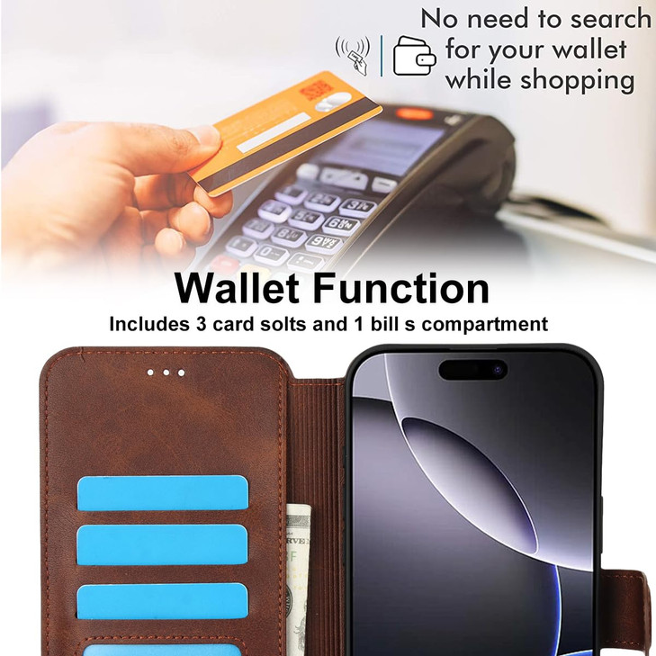 QLTYPRI Case for iPhone 16 Pro Max Premium PU Leather Simple Wallet Case Card Slots Kickstand Magnetic Closure Shockproo