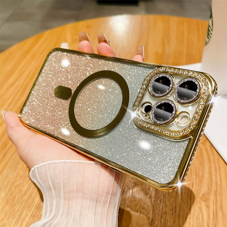 ZinLyuen Glitter Magnetic Case for iPhone 16 Pro Max Compatible With MagSafe Clear Bling Luxury Sparkly Diamond With Cam