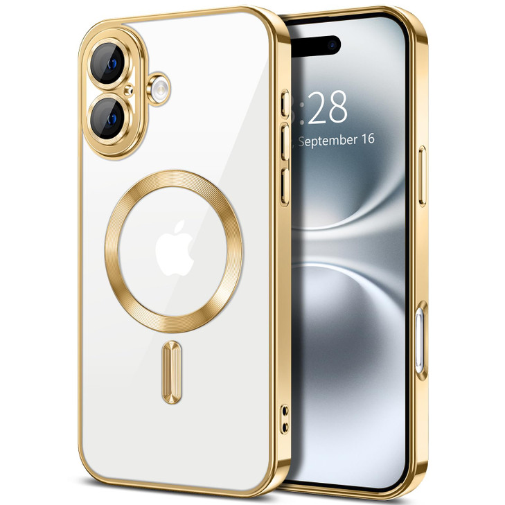 Hython Magnetic Clear for iPhone 16 Plus Case with Camera Lens Protector Compatible with MagSafe Luxury Plating Edge Sli