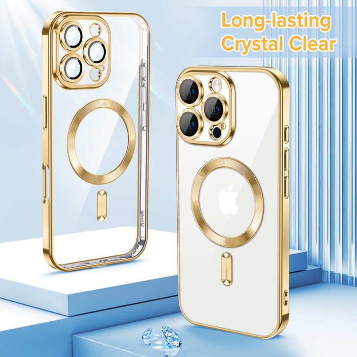 Hython Magnetic Clear for iPhone 16 Pro Max Case with Camera Lens Protector Compatible with MagSafe Plating Edge Slim So
