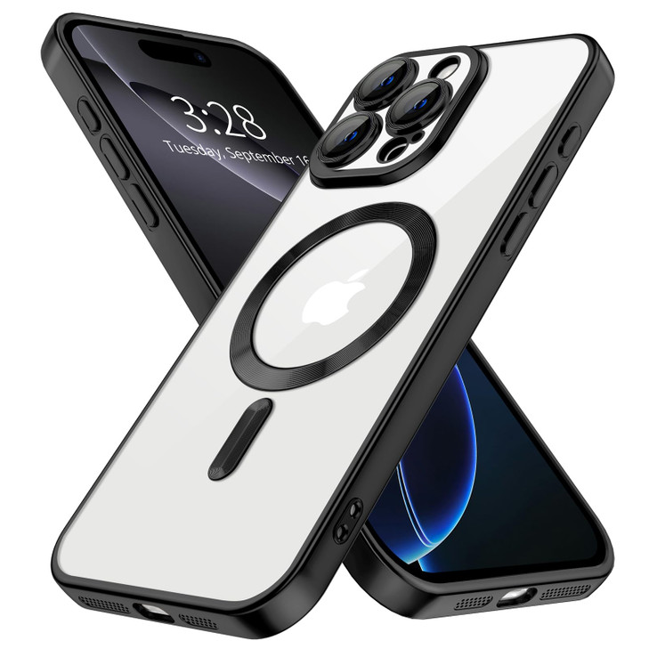 Hython Magnetic Clear for iPhone 16 Pro Max Case with Camera Lens Protector Compatible with MagSafe Plating Edge Slim So