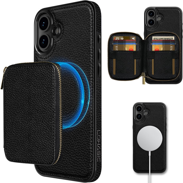 LOHASIC for iPhone 16 Plus Case Wallet 10 Cards Compatible with Magsafe Detachable Wallet with Card Holder 2 in 1 PU Lea