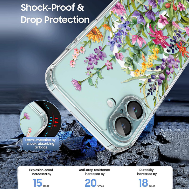 OOK Magnetic for iPhone 16 Case Clear Compatible with MagSafe Floral Design with Full Camera Protection Colorful Wild Fl