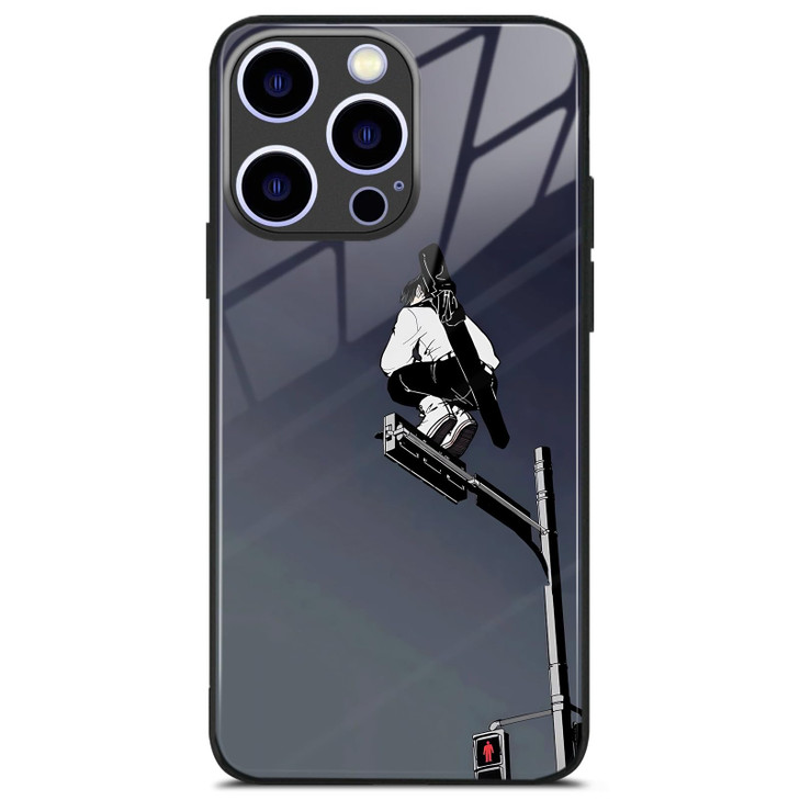 Aesthetic Black Anime Glass Case for iPhone 16 Pro Max Unique Manga Art Design Sleek Glossy Tempered Glass Cover