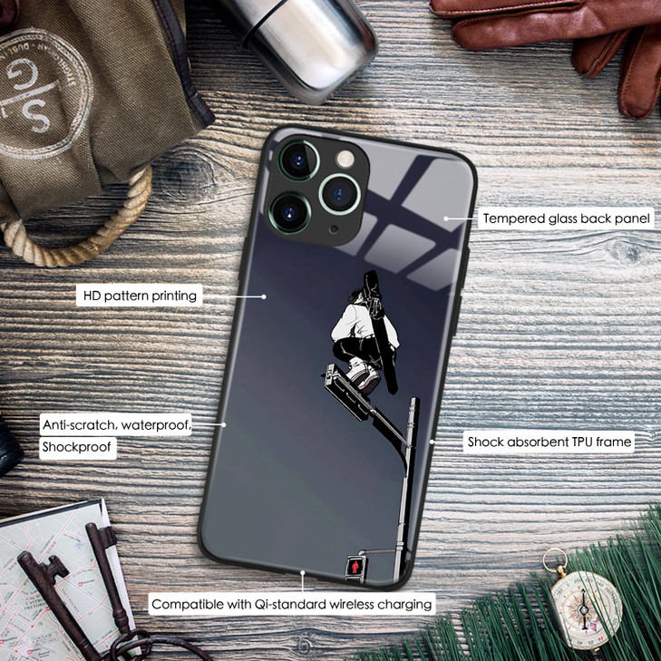 Aesthetic Black Anime Glass Case for iPhone 16 Pro Max Unique Manga Art Design Sleek Glossy Tempered Glass Cover