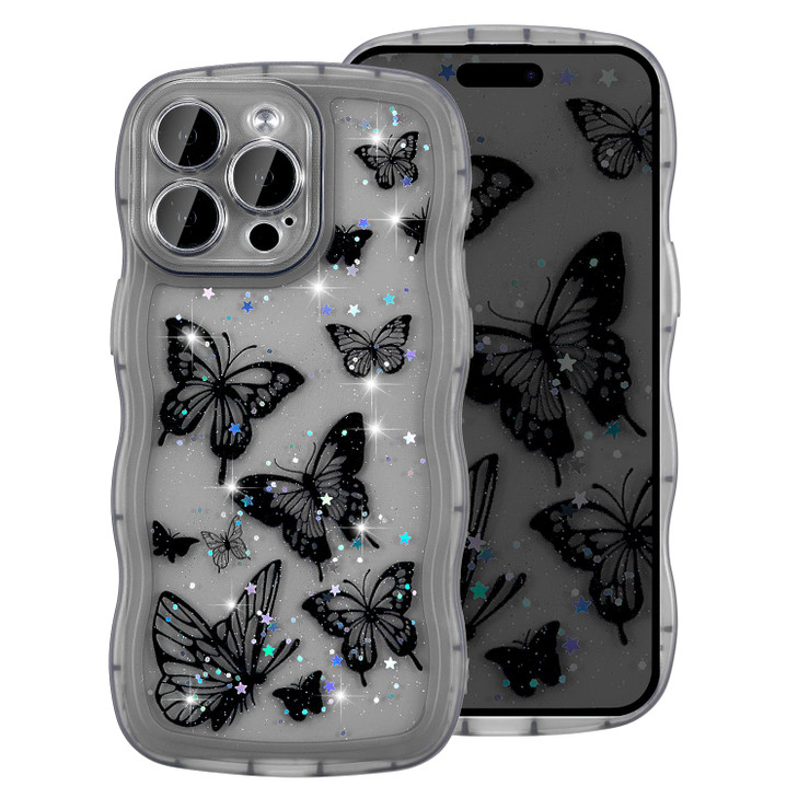 UEEBAI Wave Butterfly Case for iPhone 16 Pro Max Case Pretty Bling Star Butterfly for Women Cute Shiny Glitter Phone Cov