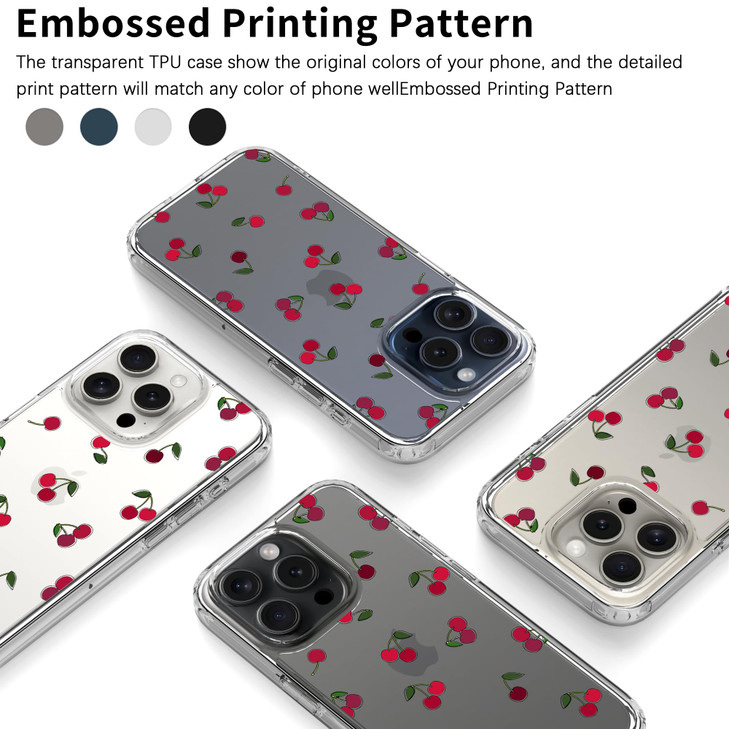 Idocolors for iPhone 16 Pro Case Cute Cherry Clear Phone Case Crystal Slim Fruit Case for iPhone 16 Pro Phone Not Yellow