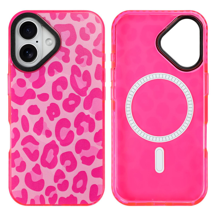 SAKUULO Magnetic for iPhone 16 Plus Case Hot Pink Leopard Print Pattern Compatible with MagSafe with Screen Protector Wi