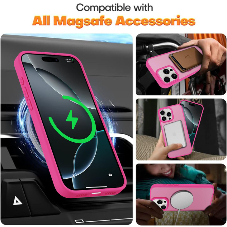 tharlet Magnetic Phone Case for iPhone 16 Pro Max Case Hot Pink Compatible with MagSafe AntiSlip and DropProof Protectiv