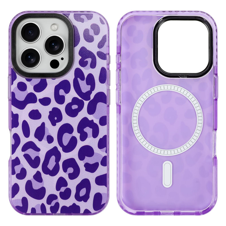 SAKUULO Magnetic for iPhone 16 Pro Max Case Dark Purple Leopard Print Pattern Compatible with MagSafe with Screen Protec