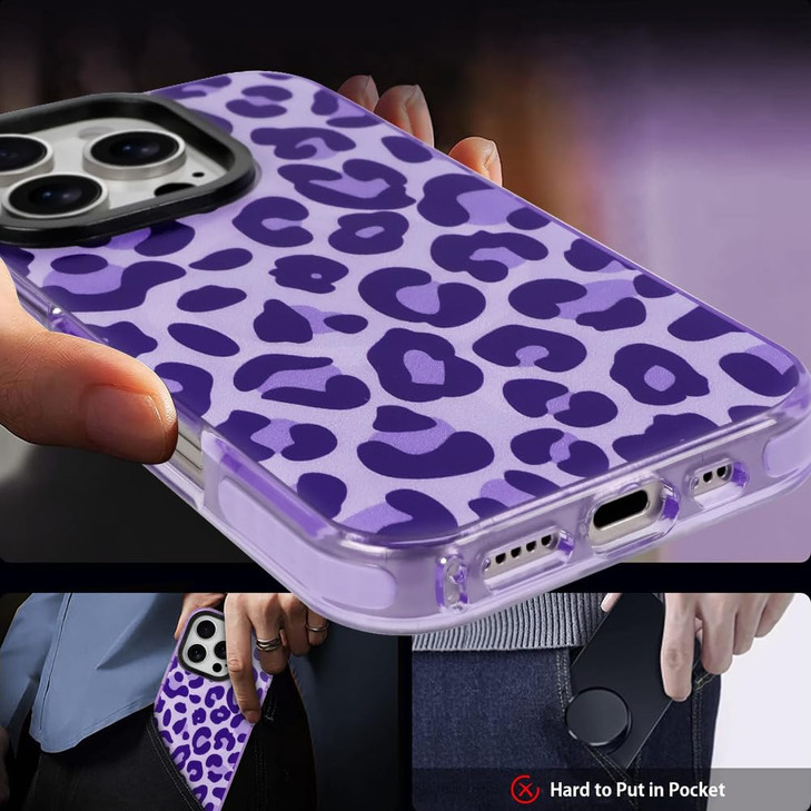 SAKUULO Magnetic for iPhone 16 Pro Max Case Dark Purple Leopard Print Pattern Compatible with MagSafe with Screen Protec