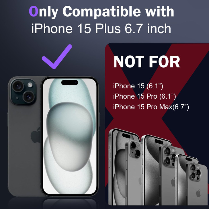 DEERLAMN Case for iPhone 15 Plus with Slide Camera CoverScreen Protector1 Pack Rotated Ring Kickstand Military Grade Sho