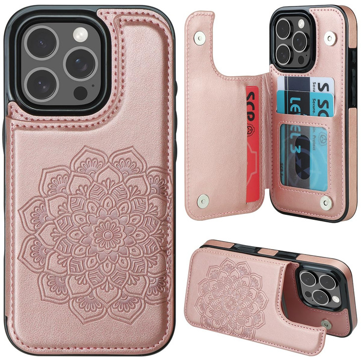 MMHUO for iPhone 16 Pro Case with Card HolderFlower Magnetic Buttons Protective Wallet Case for Women for iPhone 16 Pro