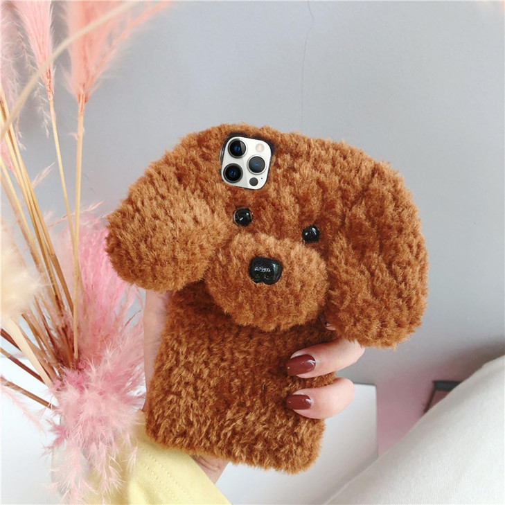 Losin Compatible with iPhone 16 Pro Case Cute Plush Furry Dog Phone Case for Women Girls Girly 3D Cartoon Kawaii Case So