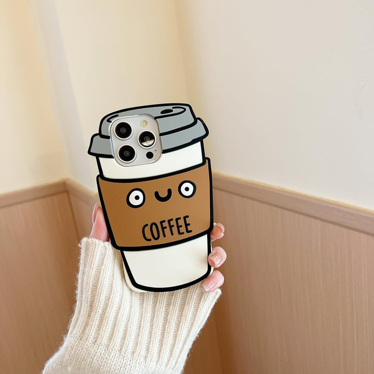 YAKVOOK Soft Silicone Case Compatible with iPhone 16 Pro MaxCute 3D Cartoon Coffee Funny Kawaii Phone Cases Women Girls