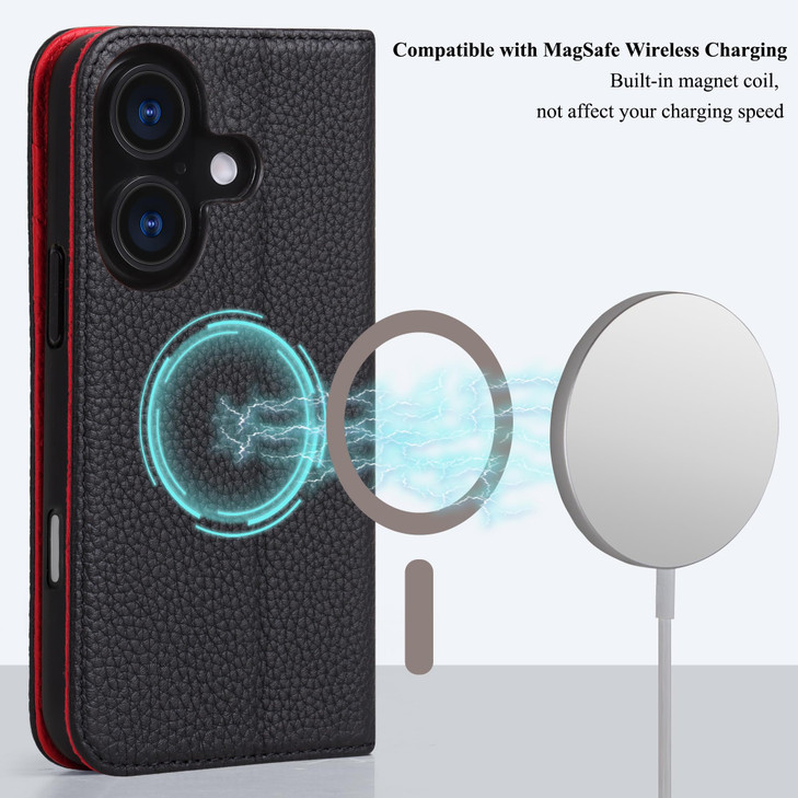 VISOUL Case for iPhone 16 Wallet Case Pebbled Real Leather Wallet Phone Case Card Holders Kickstand Flip Folio Cover Com
