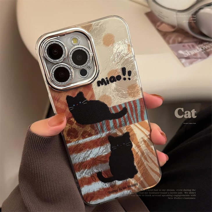 Fycyko for iPhone 16 Pro Max Case Cute Luxury Vintage Leopard Cat Pattern Aesthetic Cool Girly Phone Case with Camera Pr