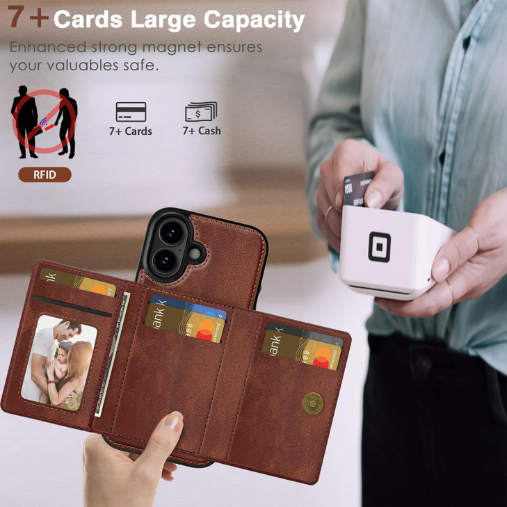LOHASIC for iPhone 16 Plus Case Wallet RFID Blocking 7 Card Holder Folio Phone Case Leather Flip Kickstand Cover for Men