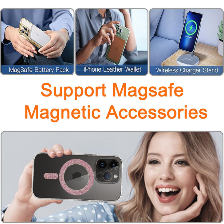 COJOC for MagSafe Ring Stickers Glitter Universal Magnetic Metal Ring Compatible with Magsafe Accessories Wireless Charg