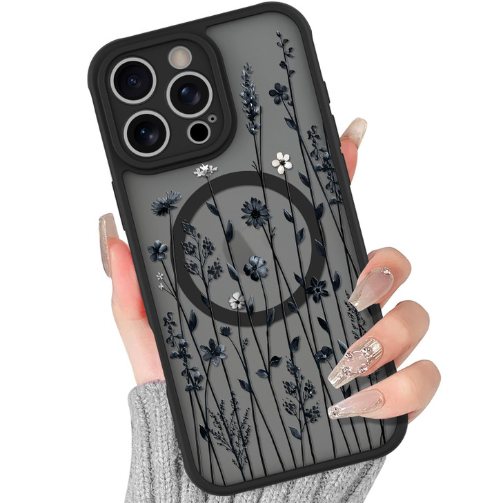 BITOBE Floral Case for iPhone 16 Pro Compatible with MagSafe Cute Flower Pattern Case for Women Girls Soft TPU Bumper Tr