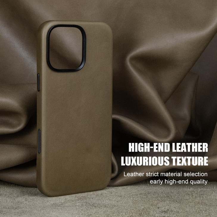 Unique Patina Leather Case for iPhone 16 Pro Max with Camera Control Button Moss Green Oil Wax Leather Compatible With M