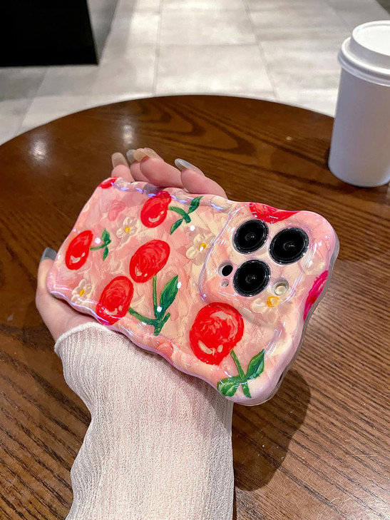 Roemary Cherry Case for iPhone 16 Plus Pink Garden Design Soft TPU Protective Cover for 67 inch iPhone 16 Plus