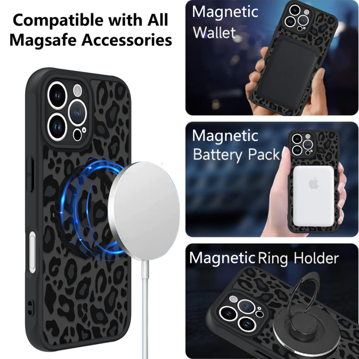 KANGHAR Case for iPhone 16 Pro Phone Case Compatible with Magsafe Leopard Printed Pattern Cute Cheetah Protective Magnet