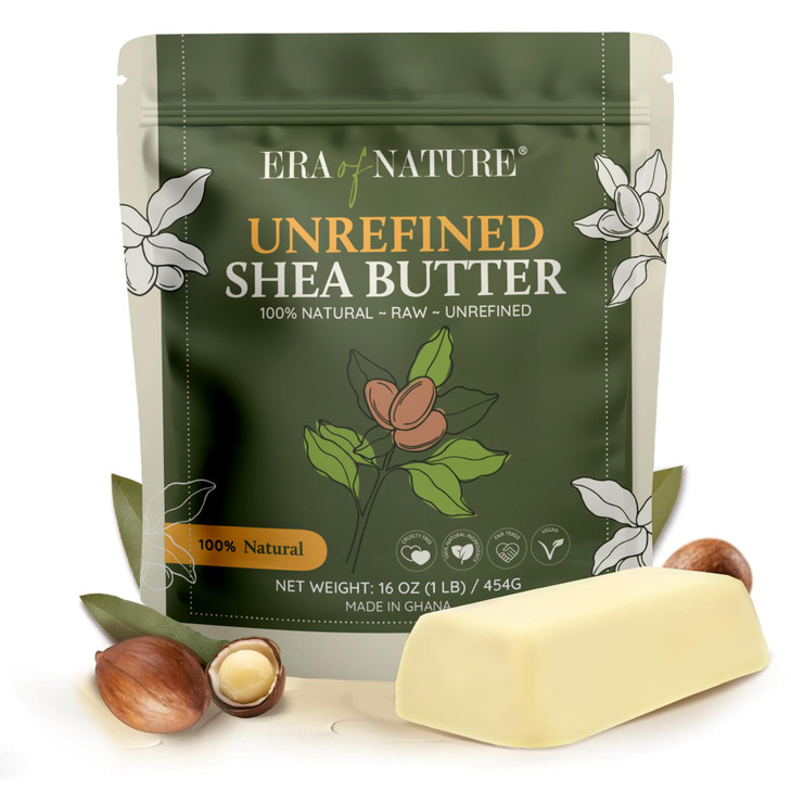 era of nature Organic Unrefined Raw African Ivory White Shea Butter 8oz - Moisturizing Raw Shea Butter Bar for Skin & Hair, DIY Lip Balm Base, Cream,