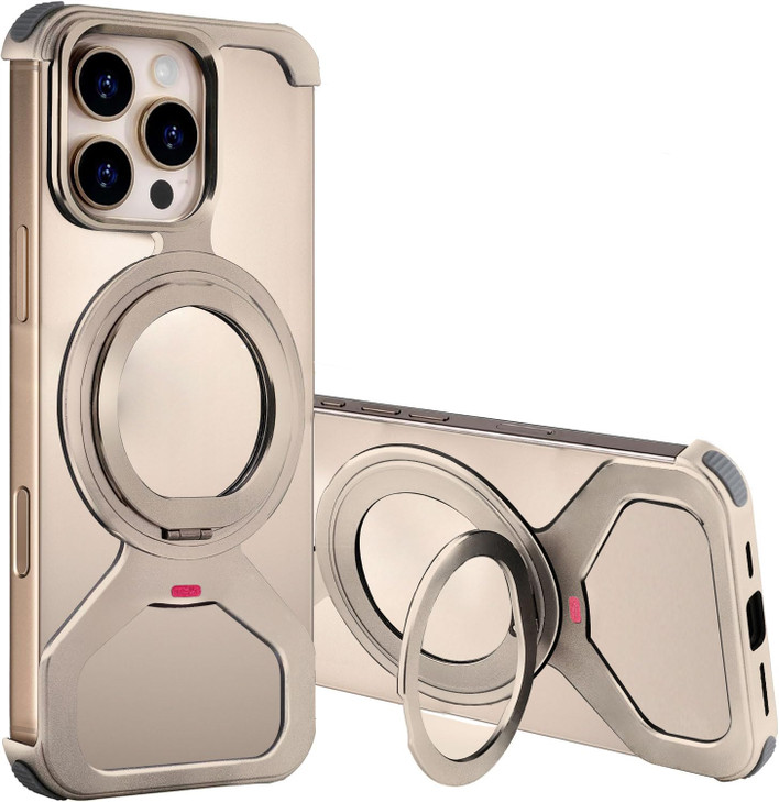 Frameless Case for iPhone 16 Pro 63360 Rotatable Ring Kickstand Minimalist Aluminum Metal Bumper Magnetic Phone Case Sli