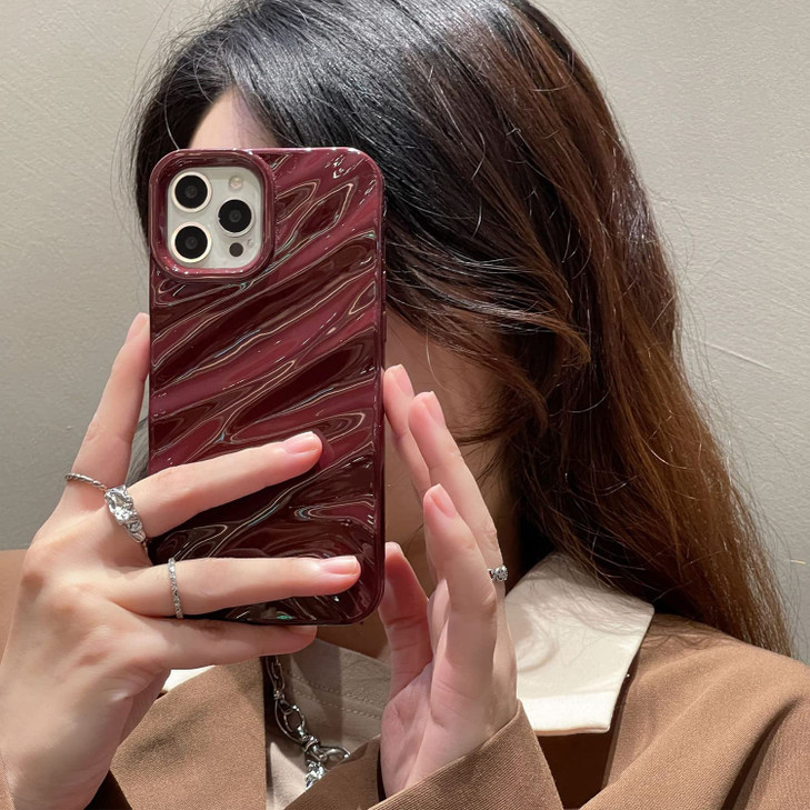 Sayoaho Water Ripple Pattern Compatible for iPhone 16 Pro Max Phone CaseCute Luxury Wave Shape Case for Women Men Soft T