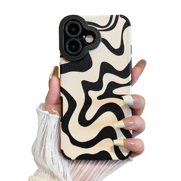 Sayoaho Designed for iPhone 16 Phone Case Soft PU Leather TPU and Cute Art Wavy Painted for Women Girls Slim Protective