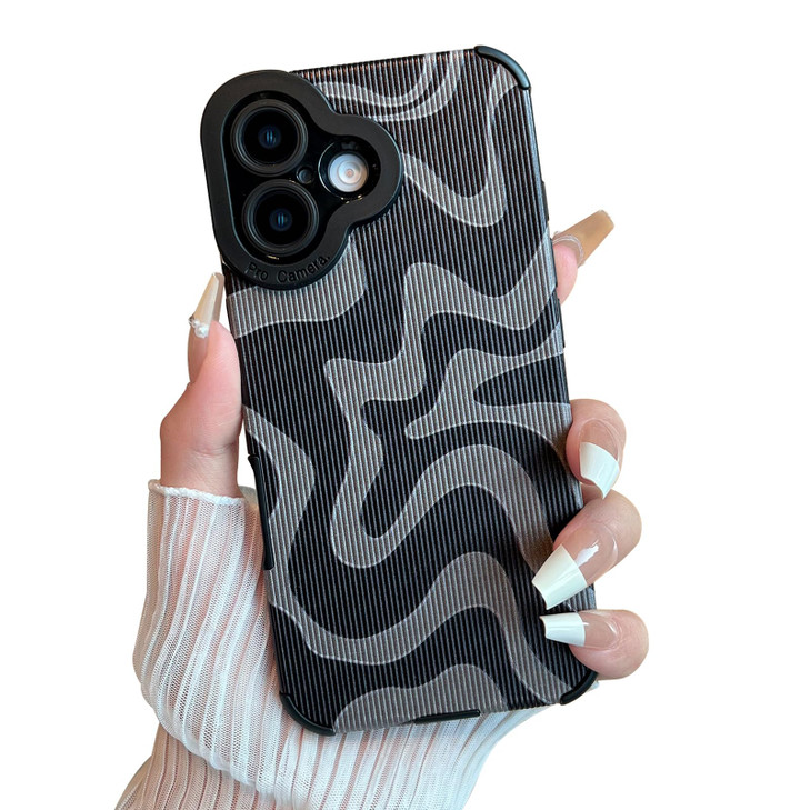Sayoaho Designed for iPhone 16 Plus Phone Case Soft PU Leather TPU and Cute Art Wavy Painted for Women Girls Slim Protec