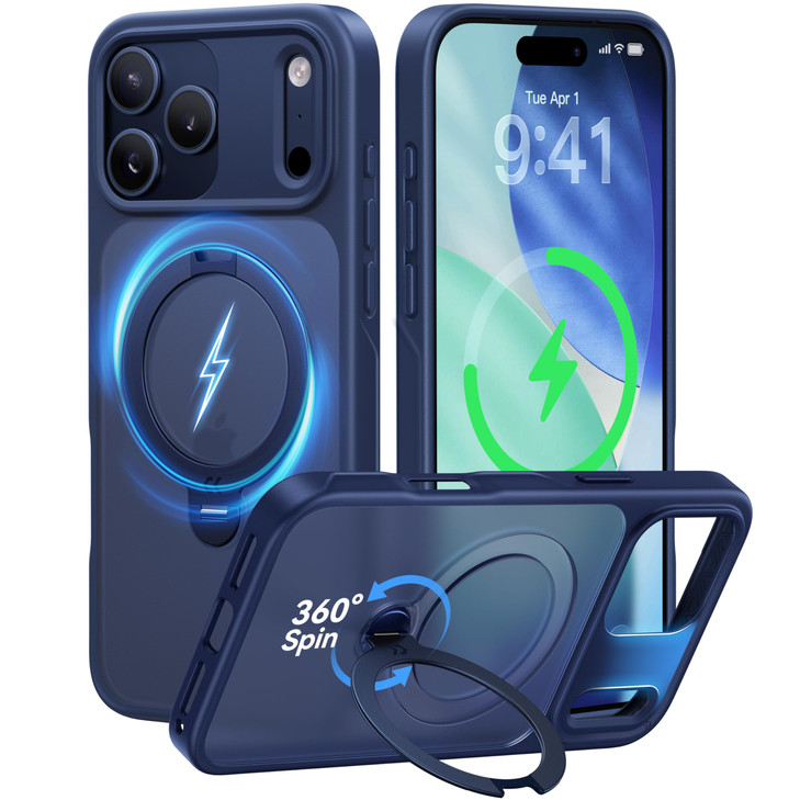 CASEKOO Official Blue for iPhone 17 Pro Case with 360 Spin Magnetic Stand Camera Protection 18FT Military Grade Protecti