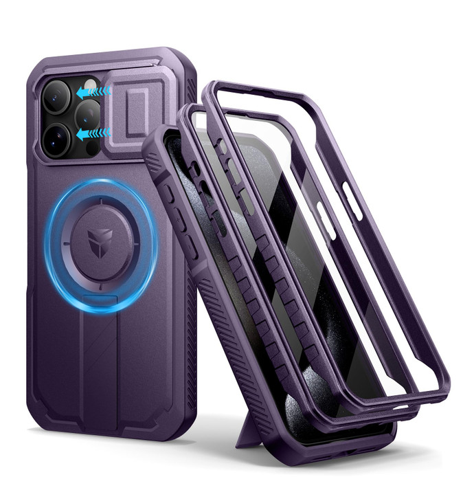 Dexnor for iPhone 15 Pro Max Case with Slide Camera CoverAdjustable Kickstand Builtin Screen ProtectorMagnetic Rugged Sh