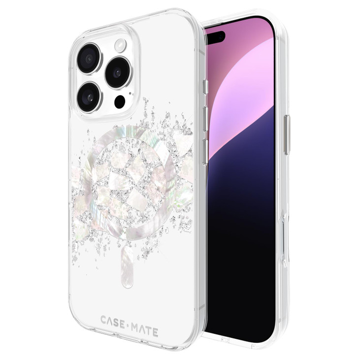 CaseMate iPhone 16 Pro Case Compatible with MagSafe Stylish Mother of Pearl Phone Case with 12ft Drop Protection Premium