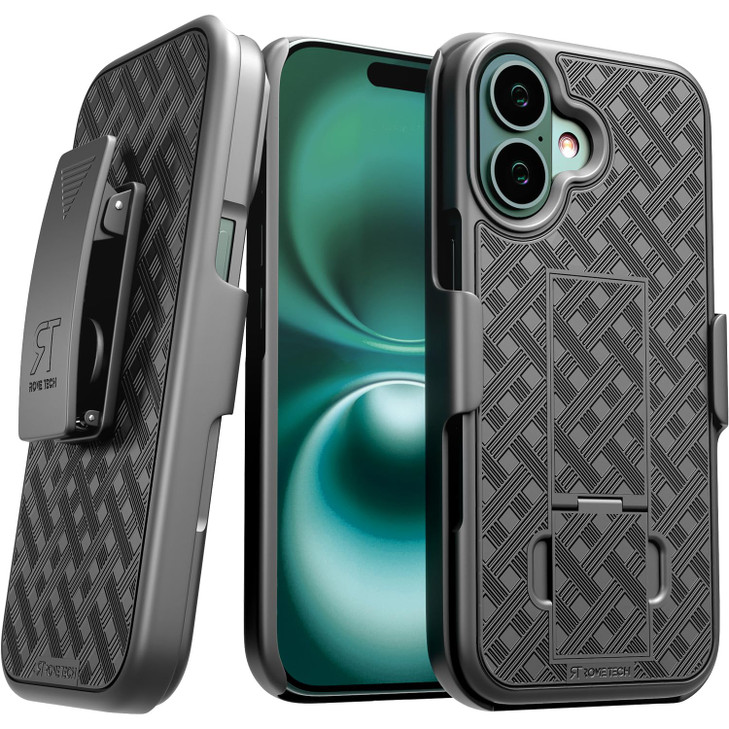 Designed for iPhone 16 Case with Belt Clip Holster Kickstand Cover Phone Case Black