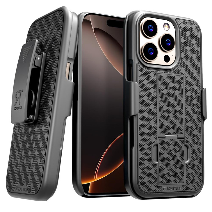 Designed for iPhone 16 ProMax Case with Belt Clip Holster Kickstand Cover Phone Case Black